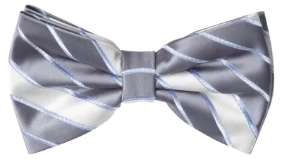 Produktbild von Fabio Farini - 1 Stück Graue Herren Fliegen - Männer Querbinder Vorgebunden Bowtie Streifen - Weiß/Hellgrau/Hellblau - Dolphin Gray/Aluminium/Cool Blue