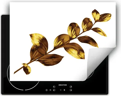 Produktbild von DarHaus Herdabdeckplatte 70x52 cm Anti Rutsch Matte Aufrollbar, weiß - gold - Blume