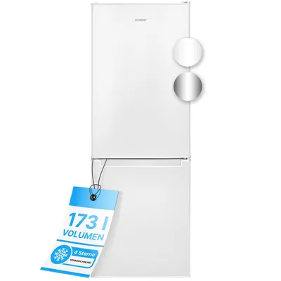 Produktbild von Bomann Kühlschrank mit Gefrierfach 143cm hoch | Kühl Gefrierkombination 173L mit 3 Ablagen & 3 Schubladen | Türanschlag wechselbar | leise Kühlgefrierkombi 40db | Kühlschrank KG 7331 weiß
