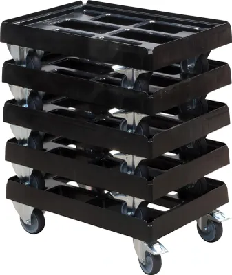 Produktbild von 5 Stück Transportroller 600 x 400 mm - Typ A-F - für Kisten 600x400 mm - 2 Bock- und 2 Bremsen Schwarz