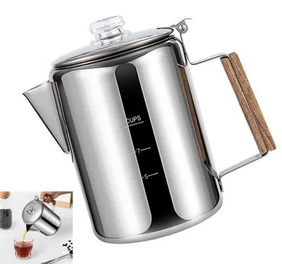 Produktbild von Camping Kaffee Perkolator 9 Tassen 1400-2000ml – Edelstahl Herd-Kaffeekanne | Für Outdoor Wandern Picknick