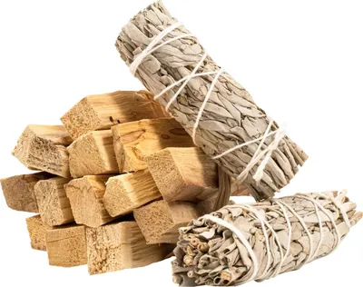 Zdjęcie produktu dla Aromantra – zestaw do okadzania XXL: drewno Palo Santo 200 g, 2 wiązki białej szałwii – zestaw do rytuału oczyszczającego – święte drewno, szałwia do relaksu i medytacji