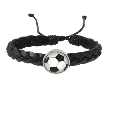 Produktbild von Herren Lederarmband Fußball Schwarz Geflochten Verstellbar, J0764
