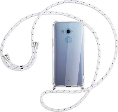 Produktbild von Handykette Backcover-Schutzhülle mit Band (Metall silberfarben) für HTC U11 Plus - weiß/grau