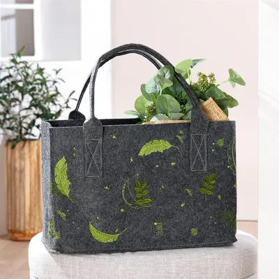 Produktbild von Gilde Tasche, rechteckig, "Blätterregen", Blattmotiv, Filz, dunkelgrau, 1 Stück Höhe: 26.00 cm Breite: 40.00 cm Tiefe: 25.0