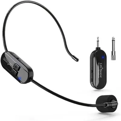 Obrázek produktu pro Bezdrátová mikrofonní sluchátka – 2,4 GHz – dosah 50 m – dobíjecí – pro moderátory, průvodce a lektory fitness a tance