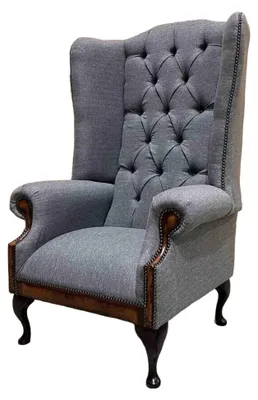 Produktbild von Ohrensessel Chesterfield Sessel Couch 1 Sitzer Grau Stoff Textil Neu