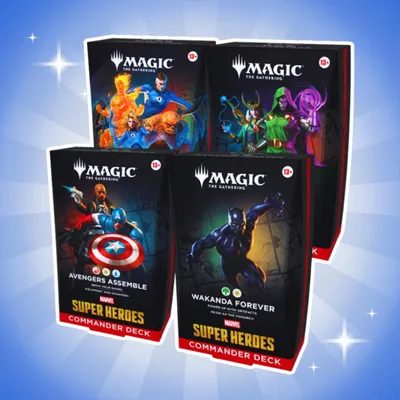 Productafbeelding van Magic: The Gathering Marvel Super Heroes Commander Deck Set (Duits) – Alle 4 Commander-decks + bescherming tijdens verzending
