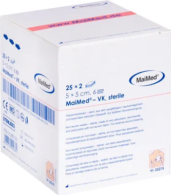 Produktbild von MaiMed-VK-steril  5x5cm 6-fach Vlieskompressen zu 25x2 St./Box | Box (50 Stück)