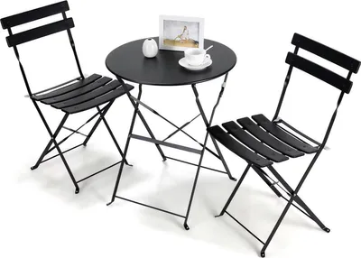 Immagine prodotto di Set bistrot 2 persone - metallo - 3 pezzi - tavolo e 2 sedie bistrot - balcone, giardino e terrazza - nero