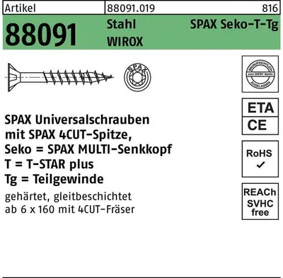 Produktbild von Schraube R 88091 Senkkopf/T-STAR TG 6 x 100/60-T30 Stahl WIROX