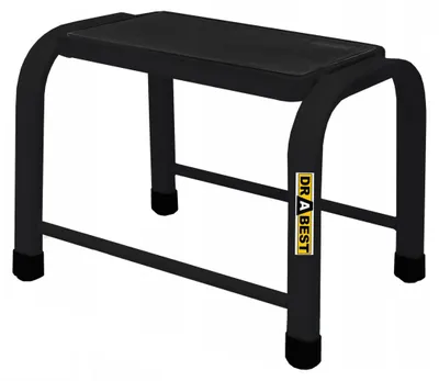 Obrázok produktu pre Drabest | Oceľová stolička – 1 stupeň, dielenská stolička – s protišmykovou plošinou 20 x 30 cm, nosnosť do 150 kg, čierna, 37 x 27 x 29 cm