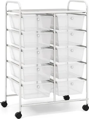 Obrázek produktu pro COSTWAY Vozík s 10 stohovatelnými zásuvkami, zásuvkový vozík Roll container s kovovým rámem a policí, koupelnový vozík Úložný vozík do kanceláře, obývacího pokoje, 65,5 x 37 x 87 cm