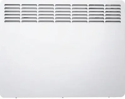 A white electric heater with vents at the top, set against a white background.