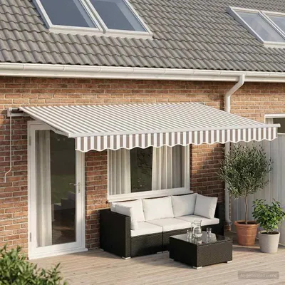 Zdjęcie produktu dla Maison Exclusive - Markiza wysuwana, kolor szary i biały, szerokość 600 cm