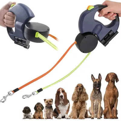 Produktbild von Juksun Doppelflexileine 3m Flexileine für 2 Hunde bis 10kg mit LED und Kotbeutelspender schwarz