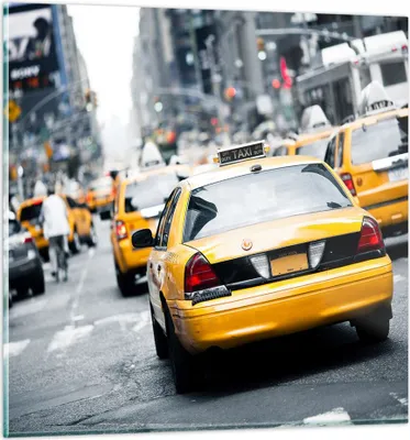 Produktbild von Bilder auf glas - Taxi Straße New York - 70x70cm - Glasbilder - Wandbilder - Kunstdruck - zum Aufhängen bereit - Wanddekoration aus Glas - Glas Bilder - Wandbild auf Glas - Einteilig - GAC70x70-2663