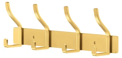 Produktbild von Kleiderhaken aus Edelstahl, goldene Garderobe, Hakenleiste, Kleiderschrank, Kleiderhaken, Wandhalterung mit 4 Haken, Wandhaken für Schlafzimmer, Badezimmer, Küche, Kleiderständer (gold)