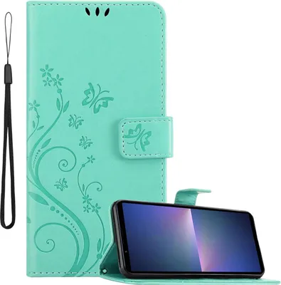 Produktbild von Cadorabo Hülle für Sony Xperia 5 V Hülle in FLORAL TÜRKIS Schutzhülle im Blumen Design mit Magnetverschluss, Standfunktion und Kartenfächern Book Case Cover