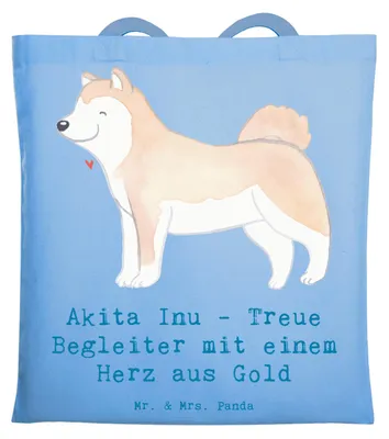 Produktbild von Mr. & Mrs. Panda Schultasche Akita Inu Herz - Sky Blue - Geschenk, muskulöser Hund, Hundeerziehung, Hunderassen Beschreibung, Baumwolltasche, japanische Hunderasse