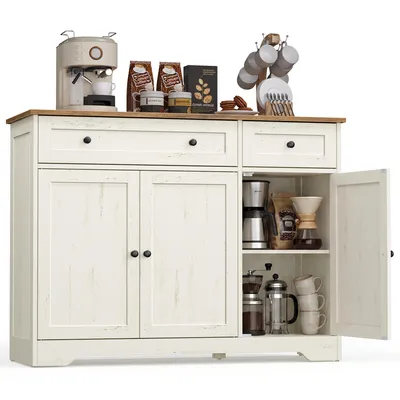 Produktbild von VASAGLE Küchenschrank im traditionellen Stil mit 2 Schubladen und 3 Türen 106,8 x 40 x 80 cm Weiß
