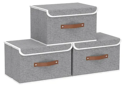 Produktbild von 3 Stück Aufbewahrungsboxen mit Deckel, Faltbare Stoffboxen