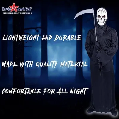 Produktbild von Famanu Halloween Grim Reaper Kostüm mit Skelettmaske - Kostümset für Erwachsene
