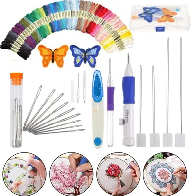 Produktbild von 72-Teiliges Magisches Stickstift-Set, Punch Needle Stickerei Set, DIY Magic Embroidery Pen Setfür DIY-Schnittmuster, Stricken