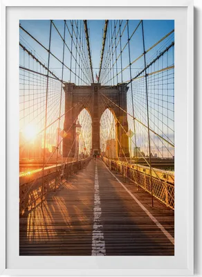 Produktbild von Brooklyn-Brücke NYC– Wandbild mit Rahmen – Gerahmtes Bild  – Wanddekoration – 70x100 cm –  Weiß Rahmen