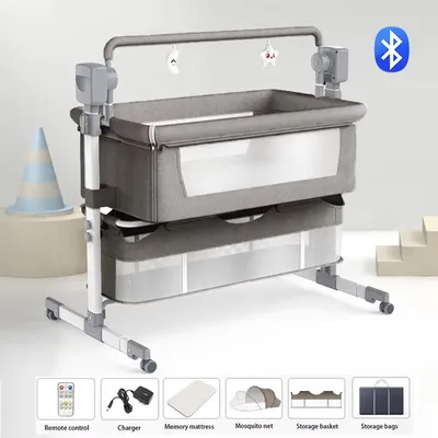 Produktbild von Elektrisches Babybett X601 Hellgrau mit Bluetooth, Schaukelfunktion und Timer, höhenverstellbar