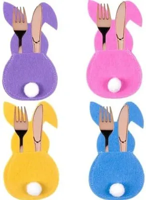 Produktbild von 4 Stück Osterhasen-besteckhalter Gabeln, Löffel, Bestecktasche Für Messer Gabeln Ostern Tischdekoration