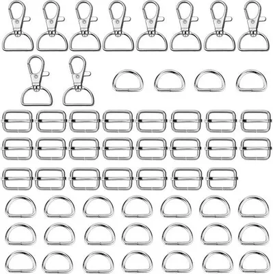 Productafbeelding van Veiligheidsnagels met haak, verpakking van 60 stuks - D-ringen van 25 mm - Karabijnhaakjes - RVS - Nagel voor halsbanden - Ideaal voor hondenhalsbanden - Accessoires voor naaiprojecten