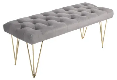 Image de Banc à chaussures – Gris clair – 116 x 44,5 x 49 cm – Revêtement en velours avec rembourrage en mousse – Structure en métal