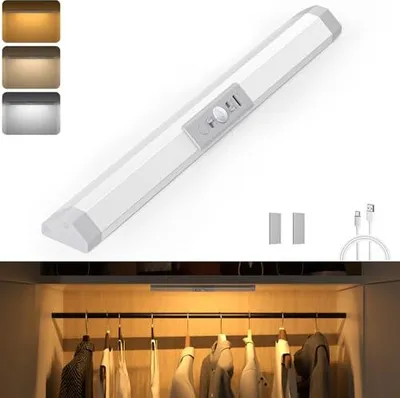 Produktbild von WOBANE Kleiderschrank Licht mit Bewegungsmelder,3 Farben 2700K bis 6000K,Dimmbare LED Nachtlicht,USB Aufladbar Lichtleiste für