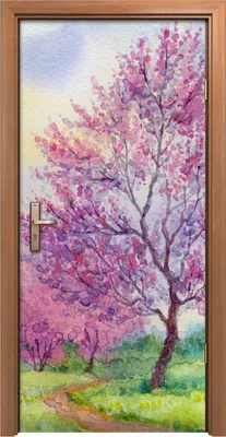 Produktbild von Türposter 90x200 cm Türaufkleber Türtapete Türfolie Klebefolie Frühlingslandschaft Blühender Baum