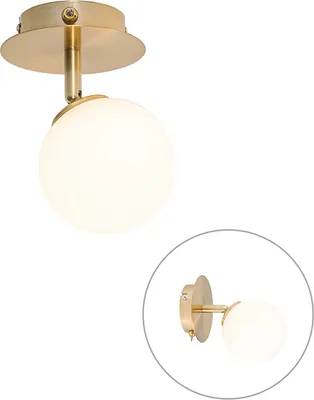Produktbild von QAZQA - Modern Moderner Wand Spot I Spotlight I Strahler I Lampe I Leuchte Gold I Messing mit Opalglas mit Schalter - Athens I Wohnzimmer I Schlafzimmer - Stahl Rund - LED geeignet G9