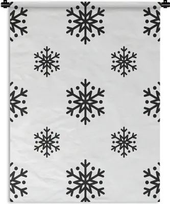 Produktbild von MuchoWow® Wandteppich Wandbehang Schneeflocke - Winter - Schwarz - Weiß - Muster 90x120 cm Tapisserie Dekoration Wandtuch - Wanddeko