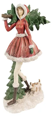 Obrázok produktu pre Clayre & Eef Figúrka dievča 25x17x43 cm Červená zelená Polyresin