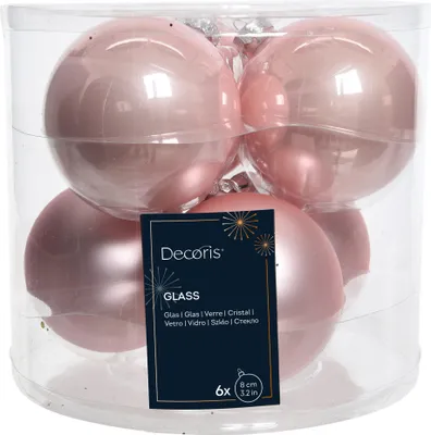 Produktbild von Weihnachtsbaum Glaskugeln Pulver rosa Satz von 6 für Weihnachtsbaum