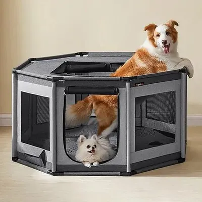 Produktbild von Haustier-Transportbox - Katzen-Transportbox - Robuste Konstruktion - Seitentasche - 112 x 112 x 62 cm - Grau