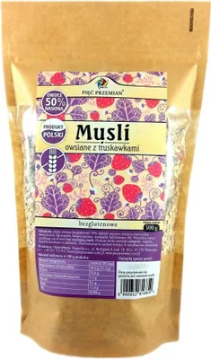 Produktbild von HAFERMÜSLI MIT ERDBEERGESCHMACK, OHNE ZUCKERZUSATZ, GLUTENFREI, 500 g – PIĘĆ PRZEMIAN