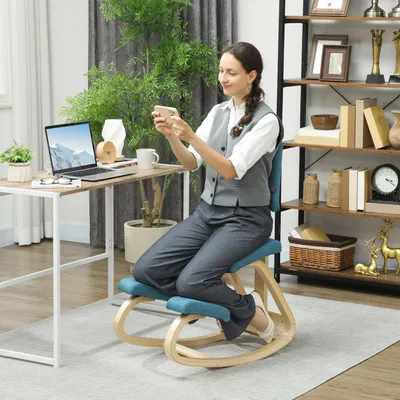 Imagen del producto de Silla ergonómica para las rodillas, reposapiés para la salud, ideal para el hogar, la oficina o la meditación. Color azul oscuro