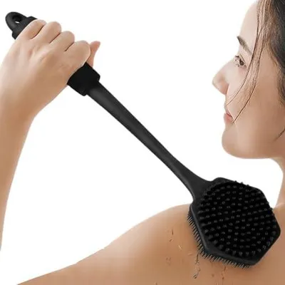 Produktbild von Silikon-Körperbürste mit langem Griff zur Peeling-Massage, ergonomische Waschbürste für die Rückenreinigung bei eingeschränkter Armbewegung