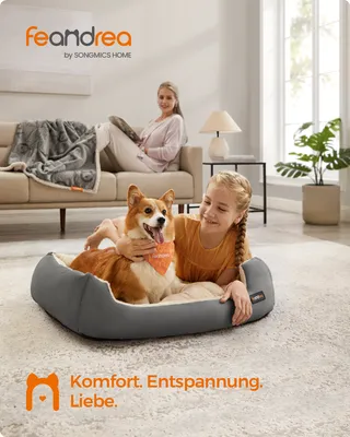 Produktbild von FEANDREA Hundebett, Hundekorb mit Wendekissen, 85 x 65 x 21 cm, grau