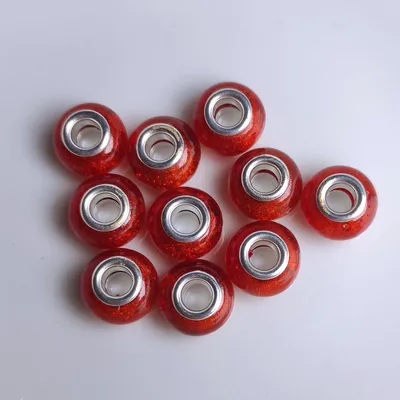 Produktbild von Großloch Spacer Charm Perlen Rondelle Glitzer, 14 mm, 10 Stück, Orange