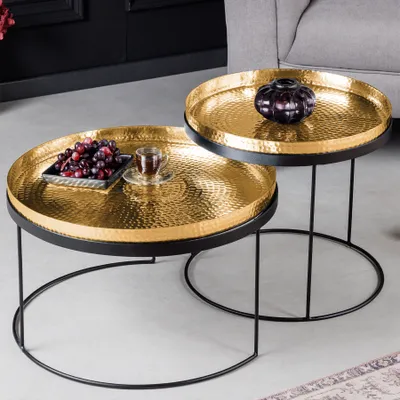 Produktbild von riess-ambiente 2er Set Couchtische ELEMENTS 60cm gold schwarz Metall Tabletttisch Beistelltisch rund