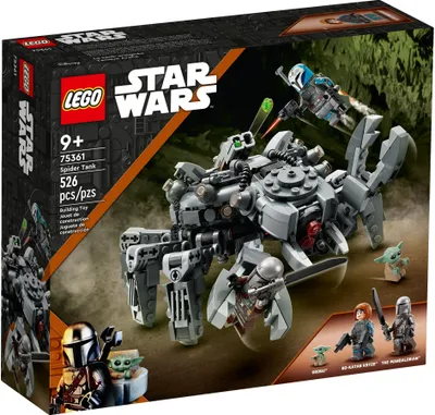 Produktbild von LEGO 75361 Star Wars Der Spinnenpanzer, Baubares Mandalorianer-Spielzeug mit verbundenen Teilen, 2 Minifiguren, Grogu Baby Yoda-Figur und Dunkelschwert, Set der 3. Staffel