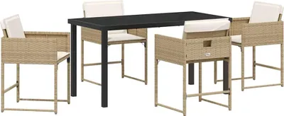 Produktbild von vidaXL Garten Essgruppe mit Kissen 5 pcs Beige Poly-Rattan