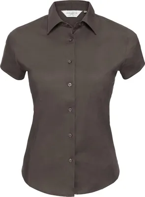 Image de Russell Collection - Chemise facile d'entretien pour femmes  à manches courtes RW9555 (L) (chocolat)