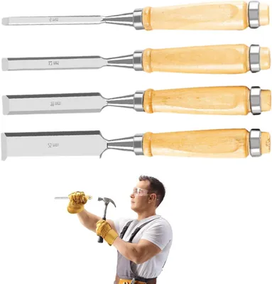 Immagine prodotto di Set di scalpelli per legno - Utensili per intaglio del legno - Lavorazione del legno - Design ergonomico - 4 pezzi - Non applicabile.